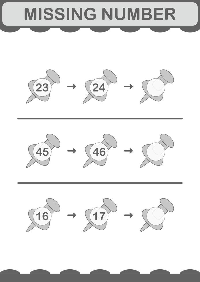 Missing number with Push Pin. Worksheet for kids vector