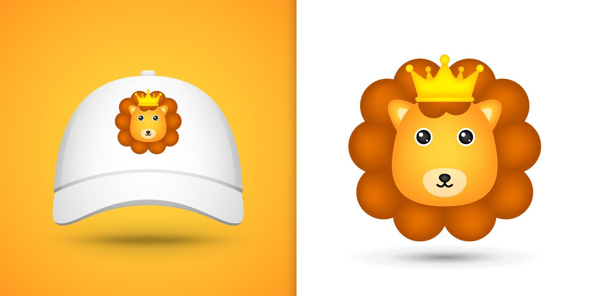 Lion head on white baseball cap vector