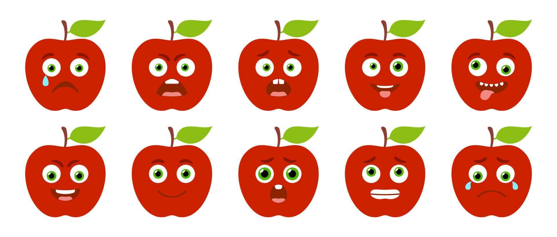 emoticono de linda manzana. conjunto de vectores aislados