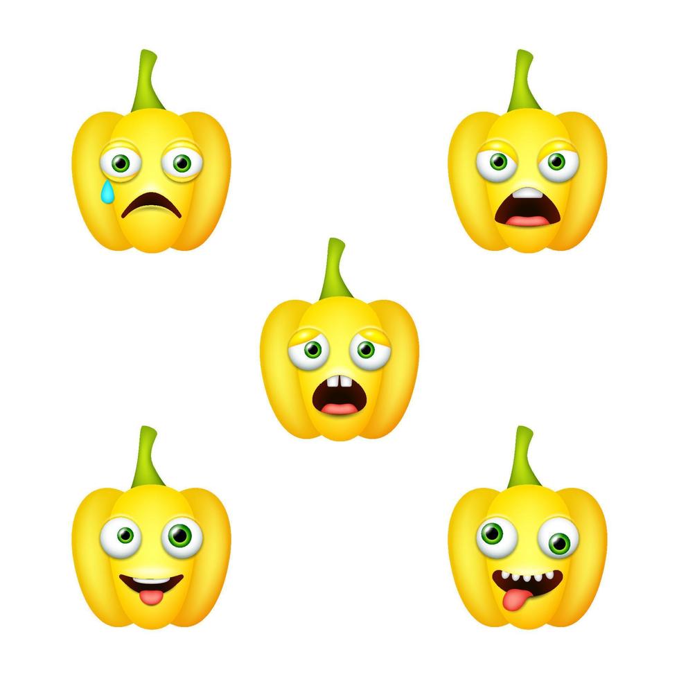 Emoticon of cute Yellow Bell Pepper. Isolated vector set