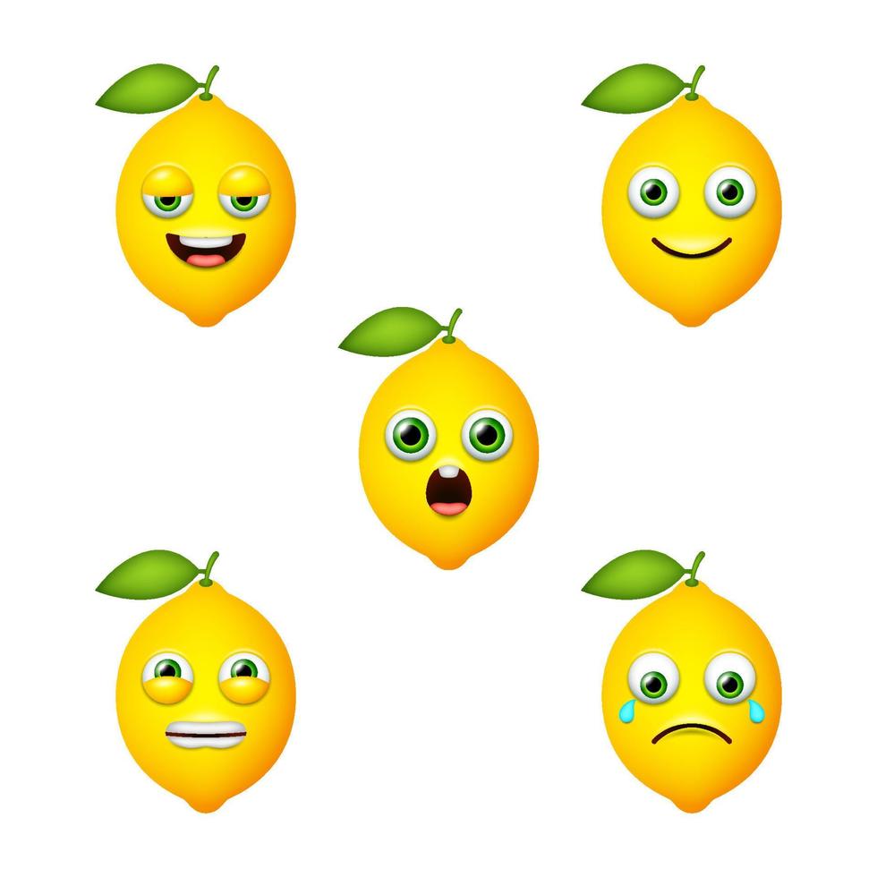 emoticono de lindo limón. conjunto de vectores aislados