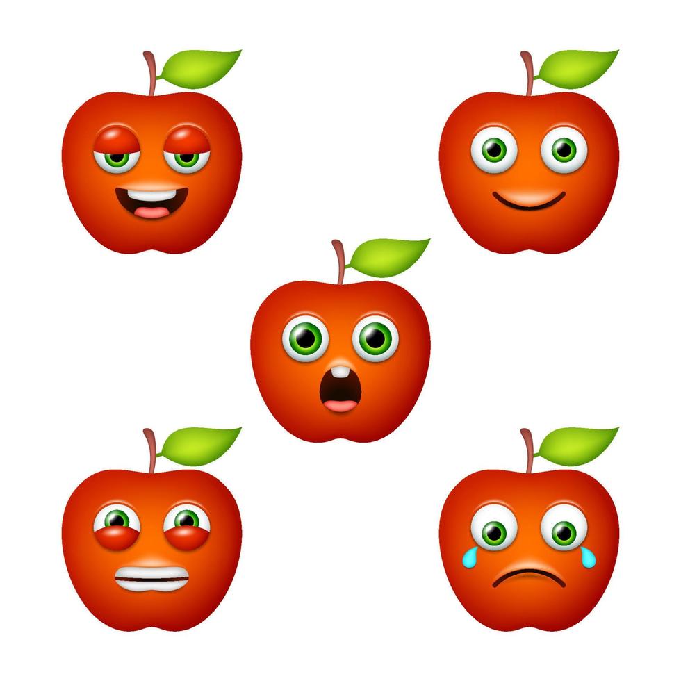 emoticono de linda manzana. conjunto de vectores aislados