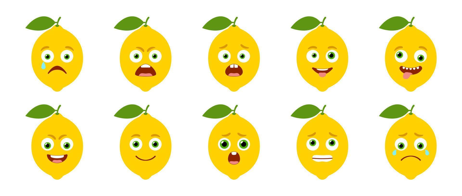 emoticono de lindo limón. conjunto de vectores aislados