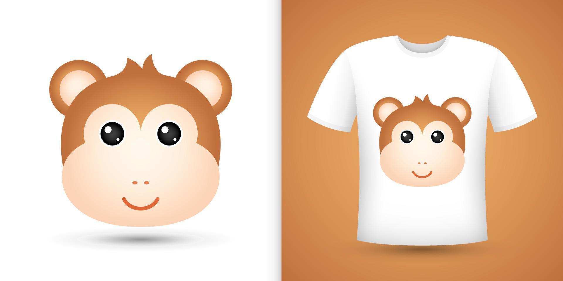 Monkey head on white shirt vector