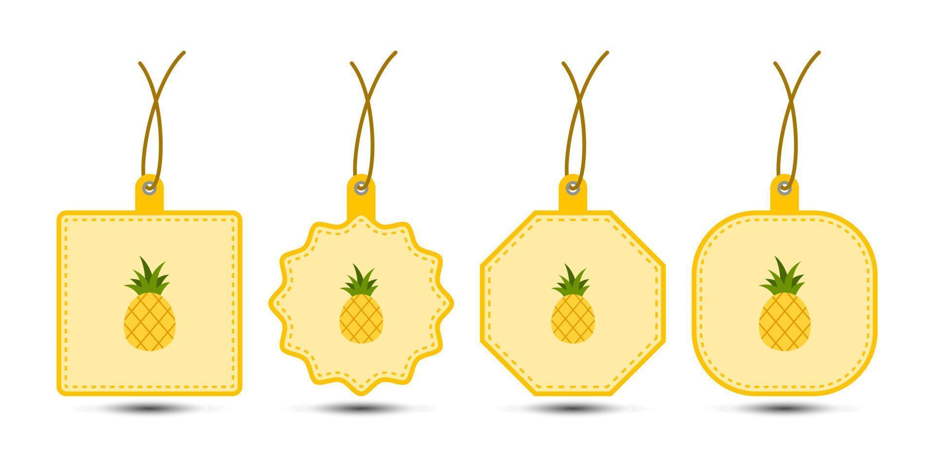 Set of Pineapple tags with cord vector