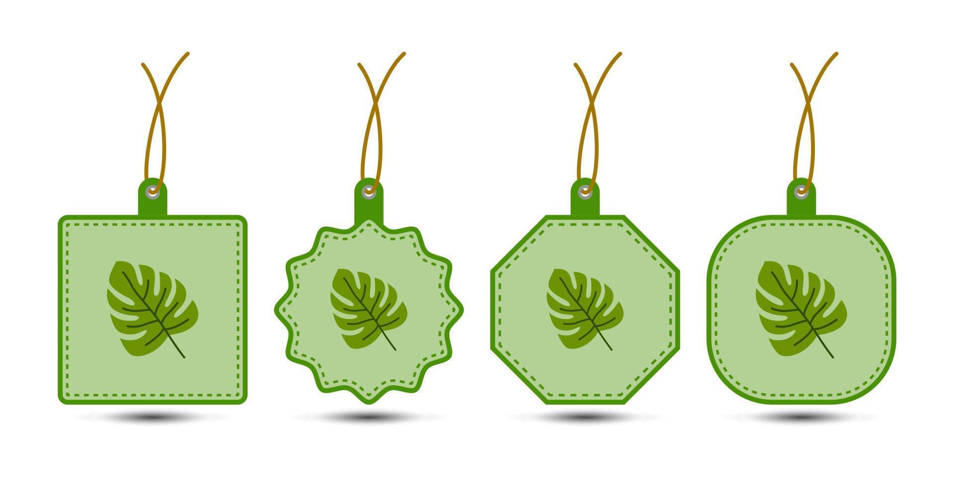 Set of Monstera tags with cord vector