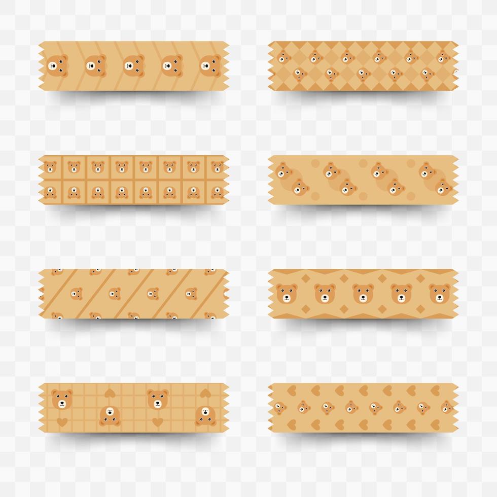 Set of Bear washi tape vector