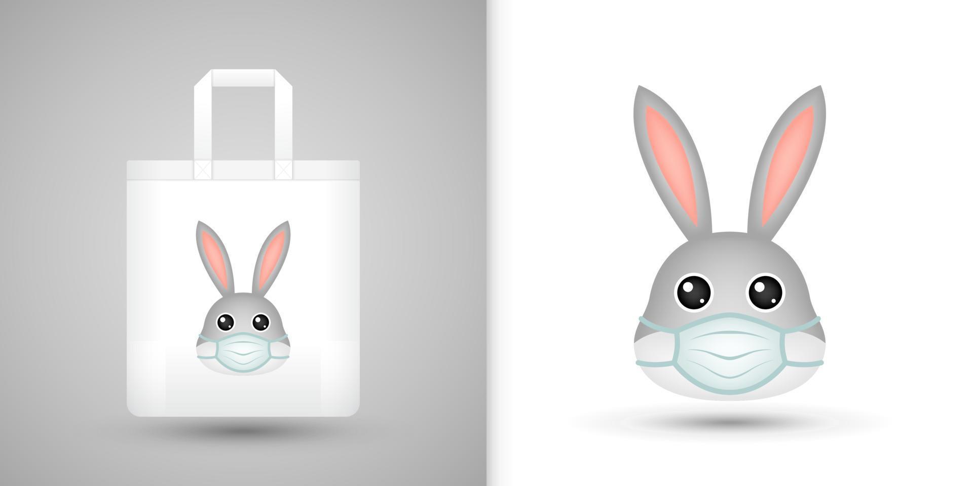 Rabbit head on white tote bag vector