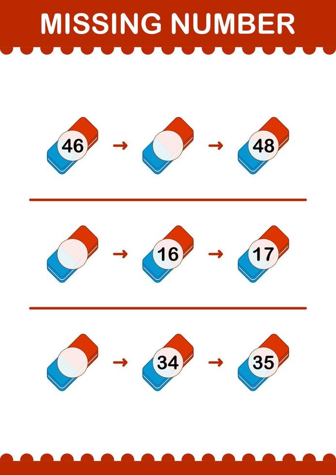 Missing number with Eraser. Worksheet for kids vector