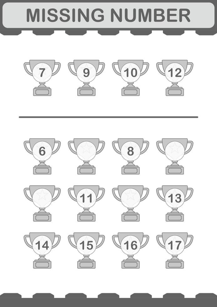 Missing number with Trophy. Worksheet for kids vector