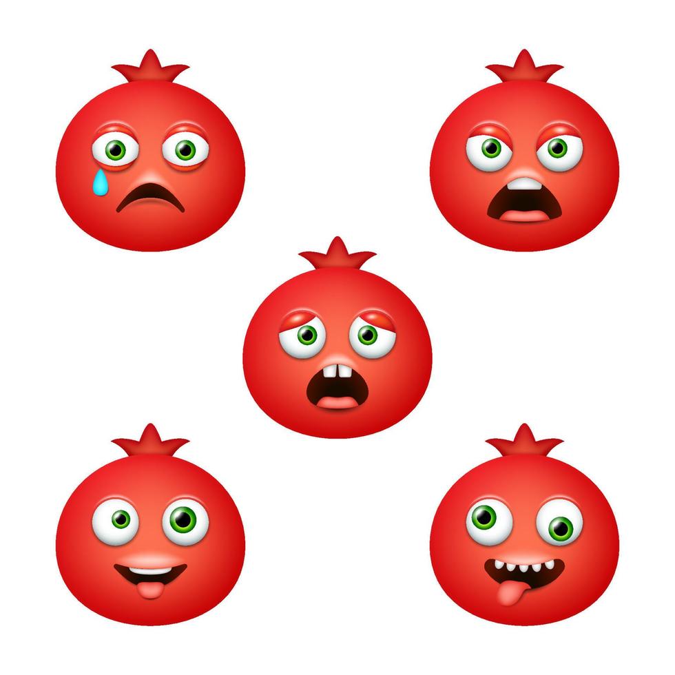 Emoticon of cute Pomegranate. Isolated vector set