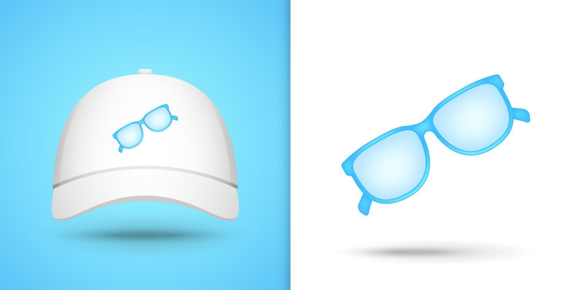 Glasses on white baseball cap. Vector illustration