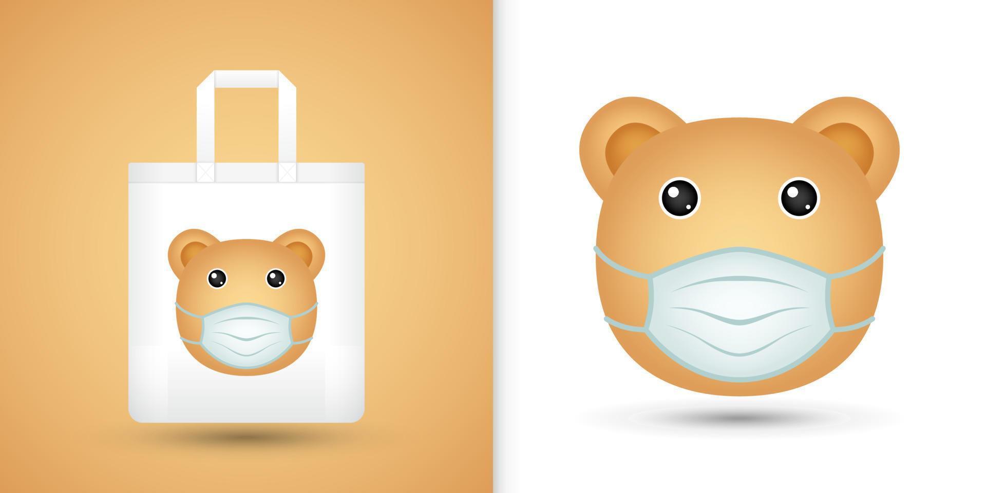 Bear head on white tote bag vector