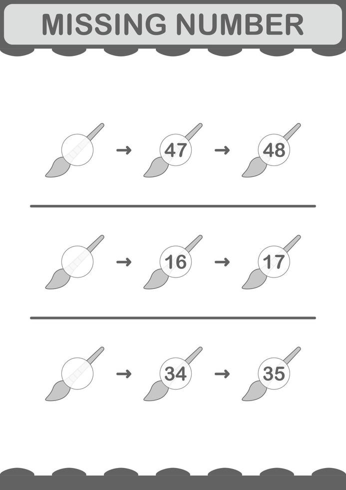 Missing number with Paintbrush. Worksheet for kids vector