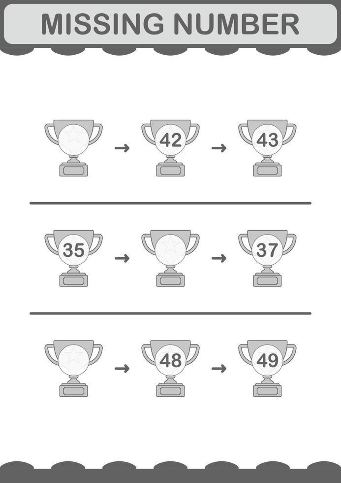 Missing number with Trophy. Worksheet for kids vector