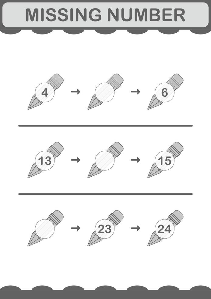 Missing number with Pencil. Worksheet for kids vector