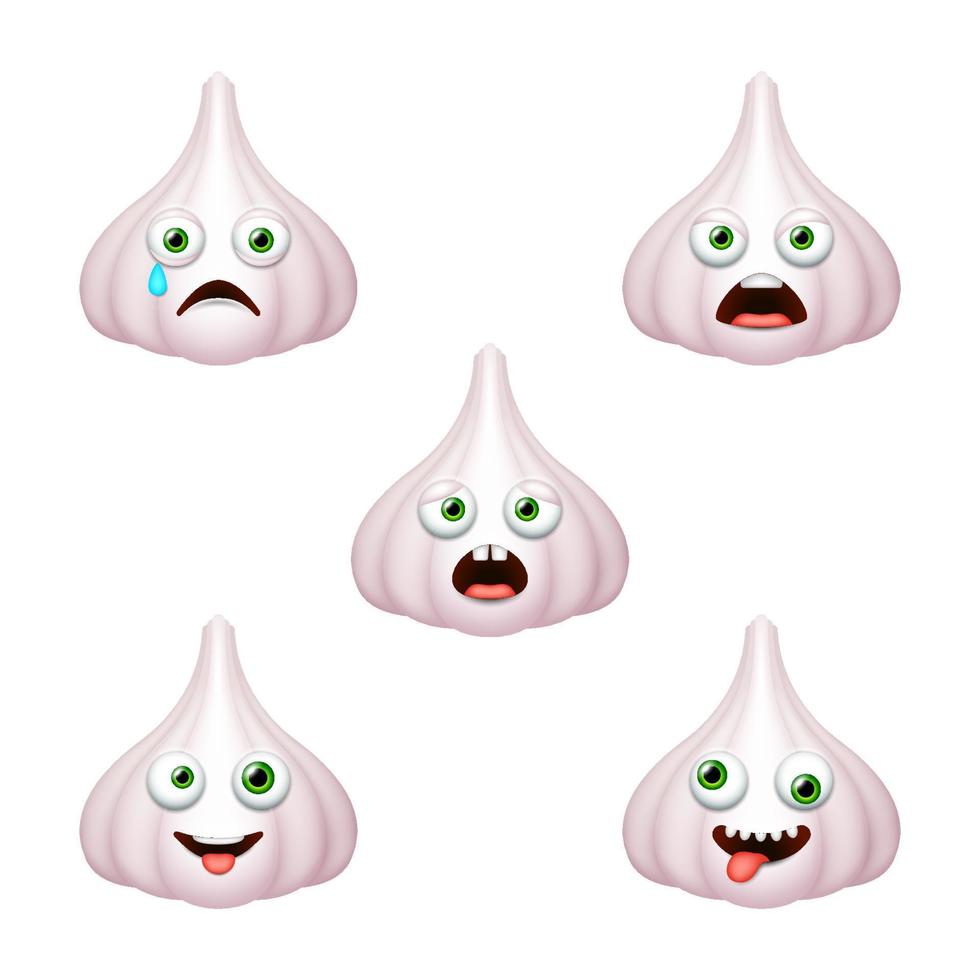 Emoticon of cute Garlic. Isolated vector set