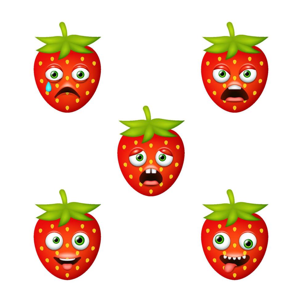 Emoticon of cute Strawberry. Isolated vector set