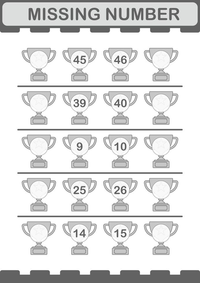 Missing number with Trophy. Worksheet for kids vector