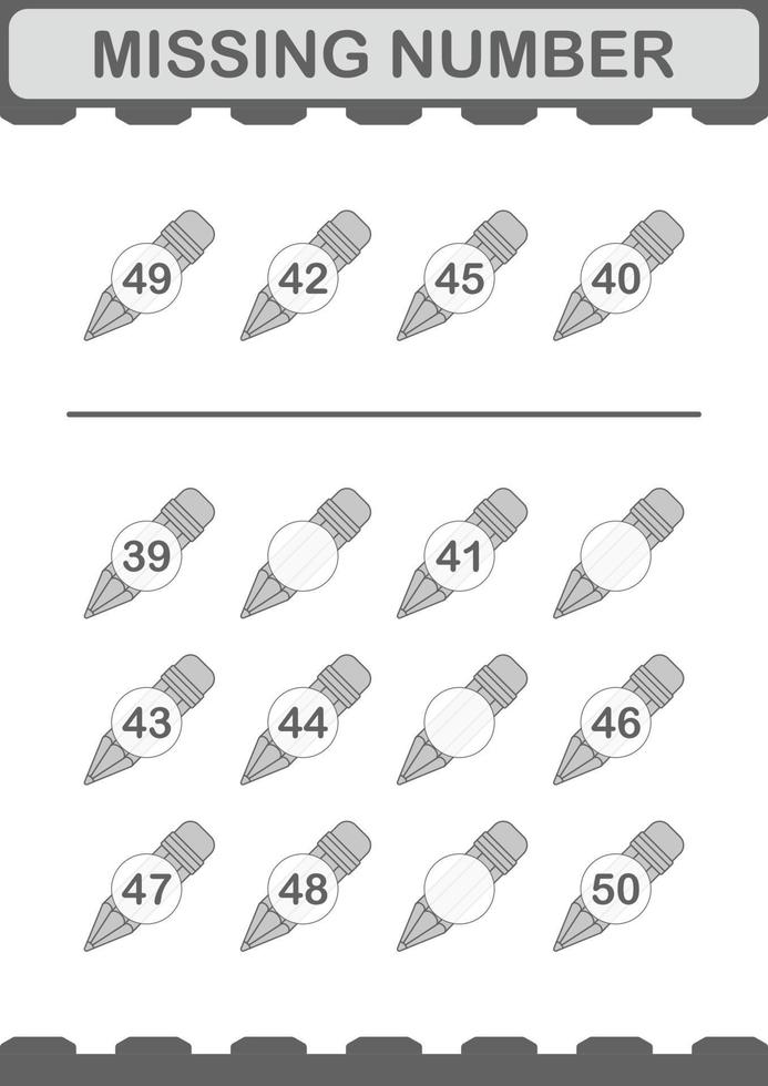 Missing number with Pencil. Worksheet for kids vector