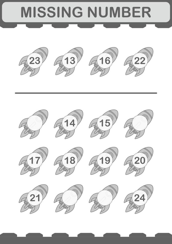 Missing number with Rocket. Worksheet for kids vector