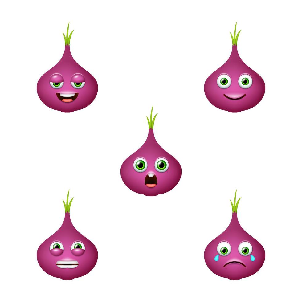 Emoticon of cute Red Onion. Isolated vector set