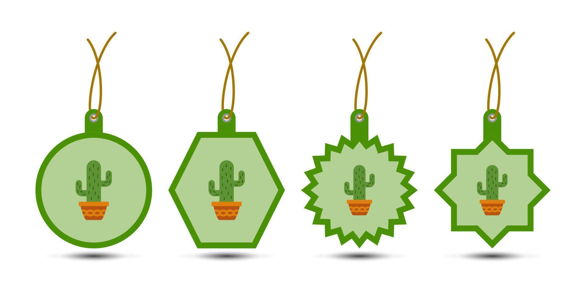 juego de etiquetas de cactus con cordón vector