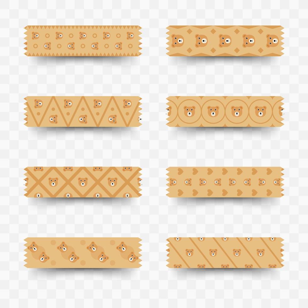 Set of Bear washi tape vector