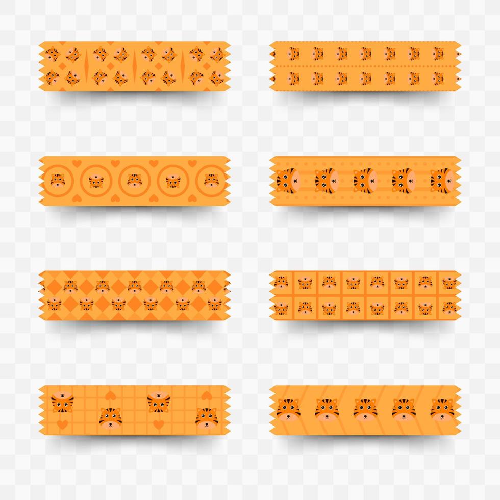 Set of Tiger washi tape vector