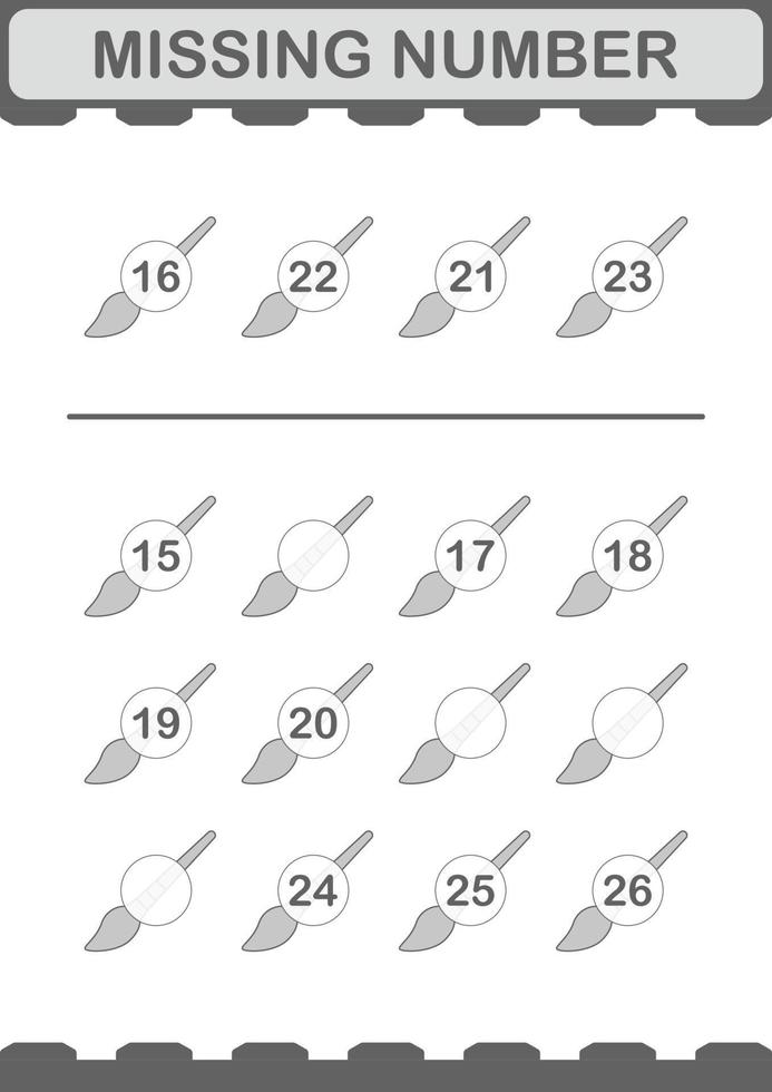 Missing number with Paintbrush. Worksheet for kids vector