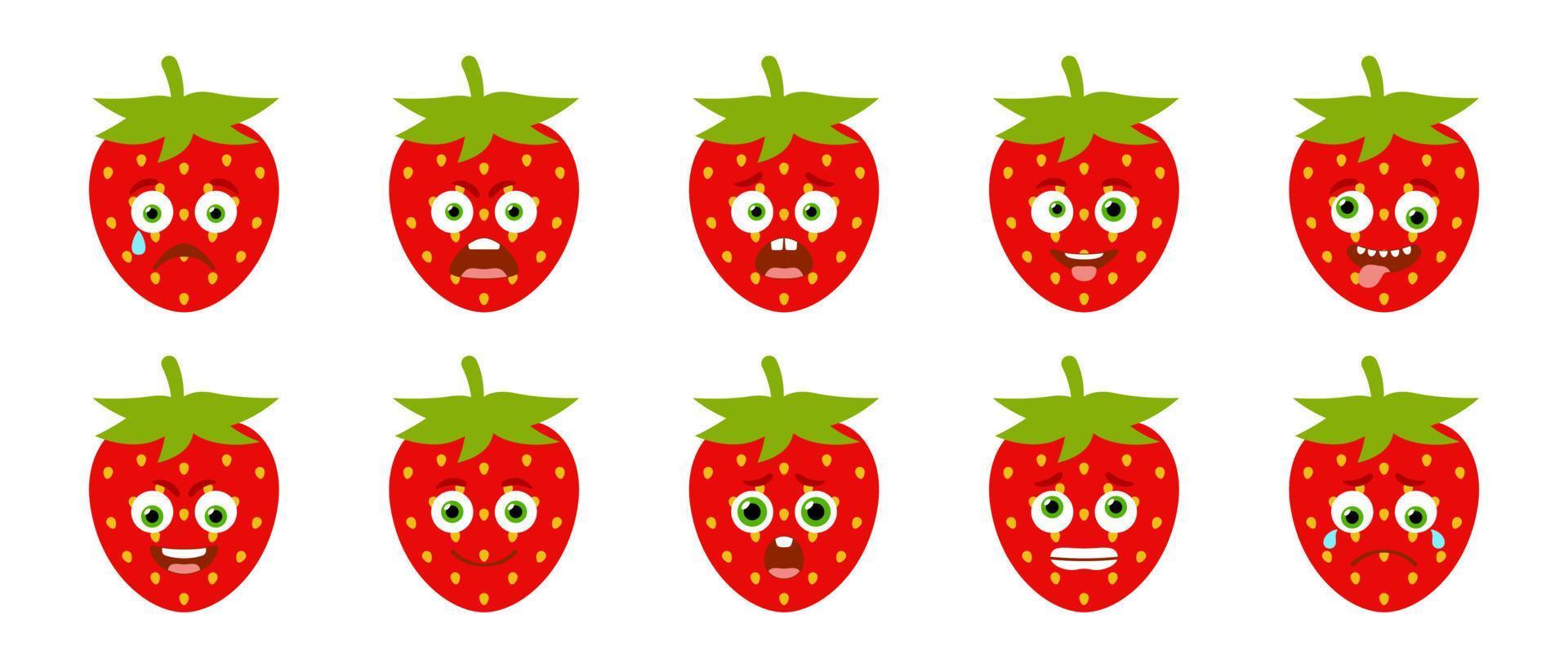 Emoticon of cute Strawberry. Isolated vector set