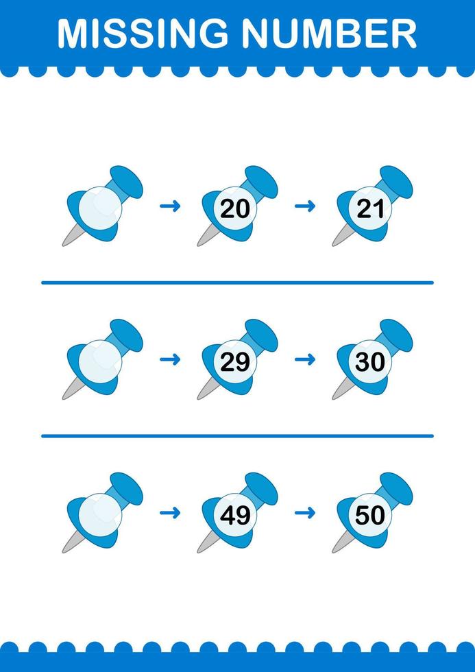 Missing number with Push Pin. Worksheet for kids vector