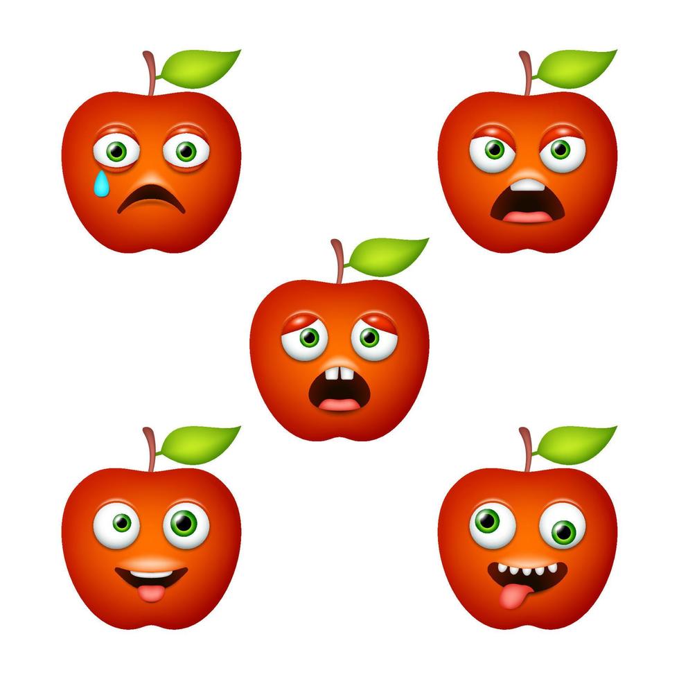 emoticono de linda manzana. conjunto de vectores aislados