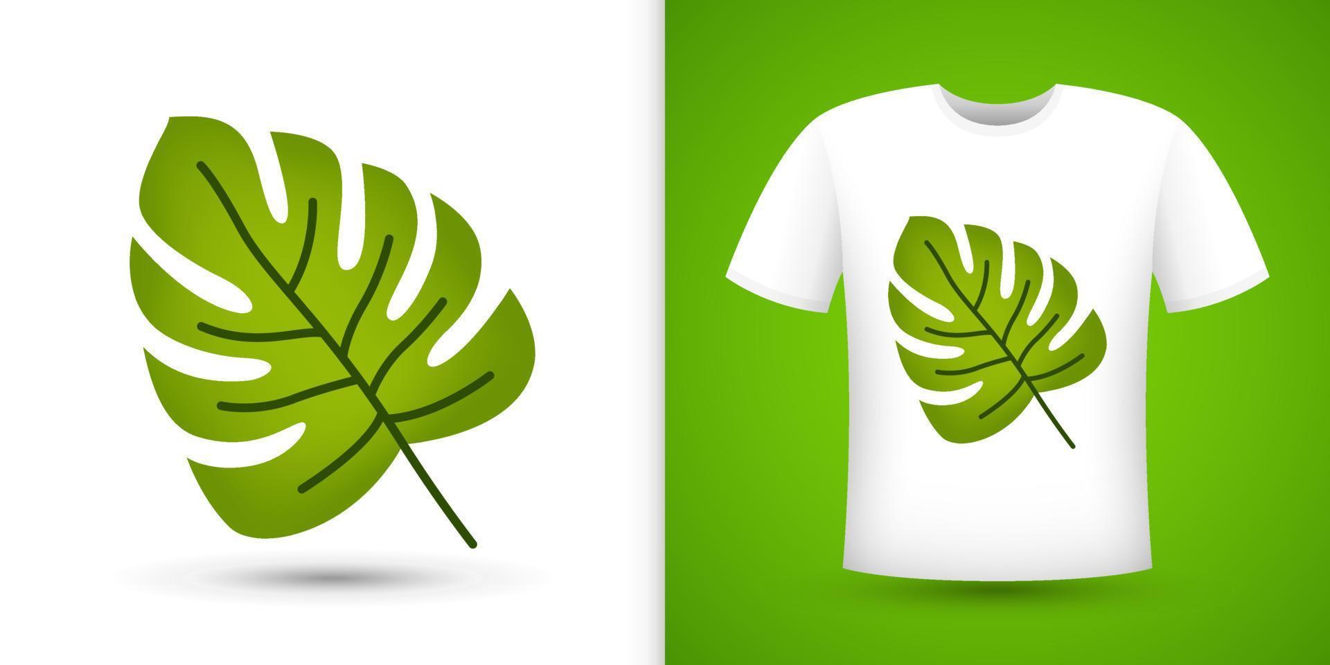 Monstera on white shirt. Vector illustration