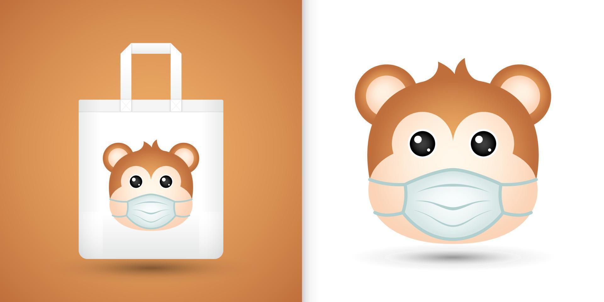 Monkey head on white tote bag vector