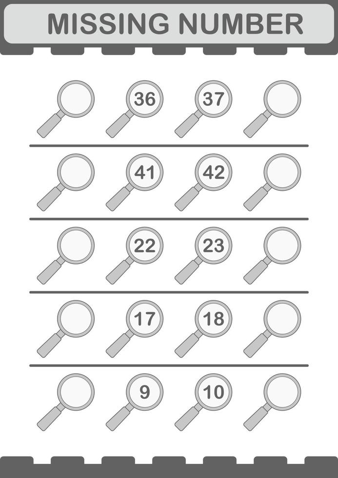 Missing number with Magnifying Glass. Worksheet for kids vector