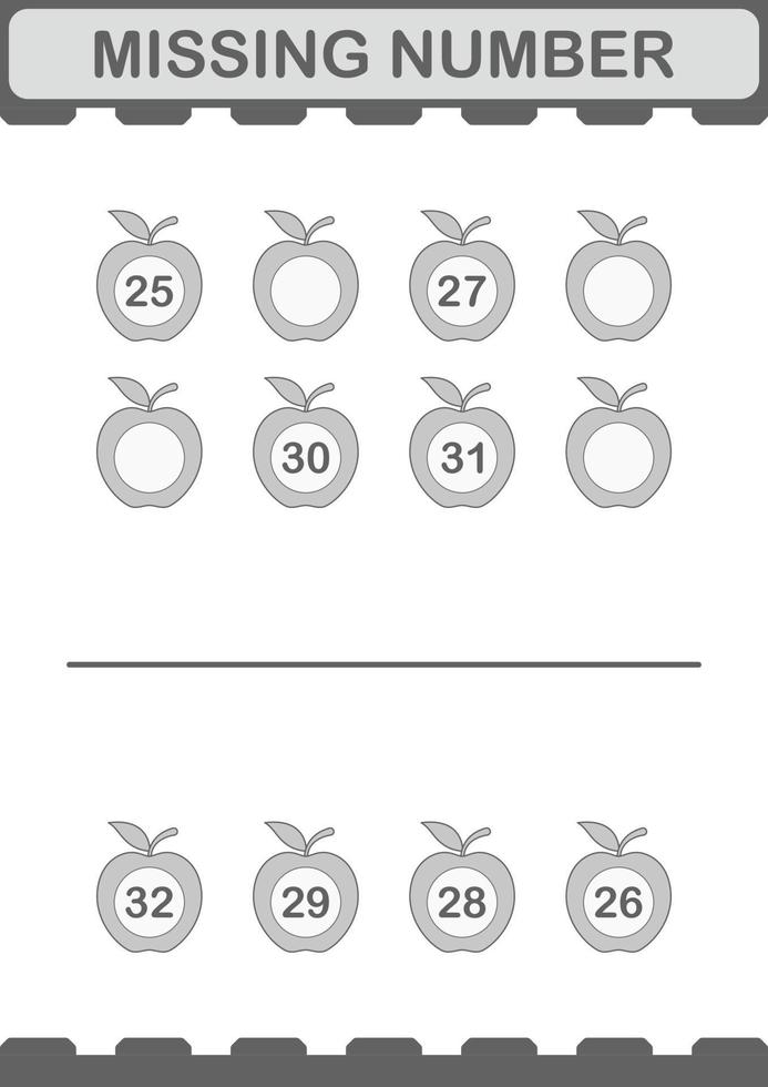 Missing number with Apple. Worksheet for kids vector