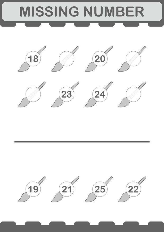 Missing number with Paintbrush. Worksheet for kids vector