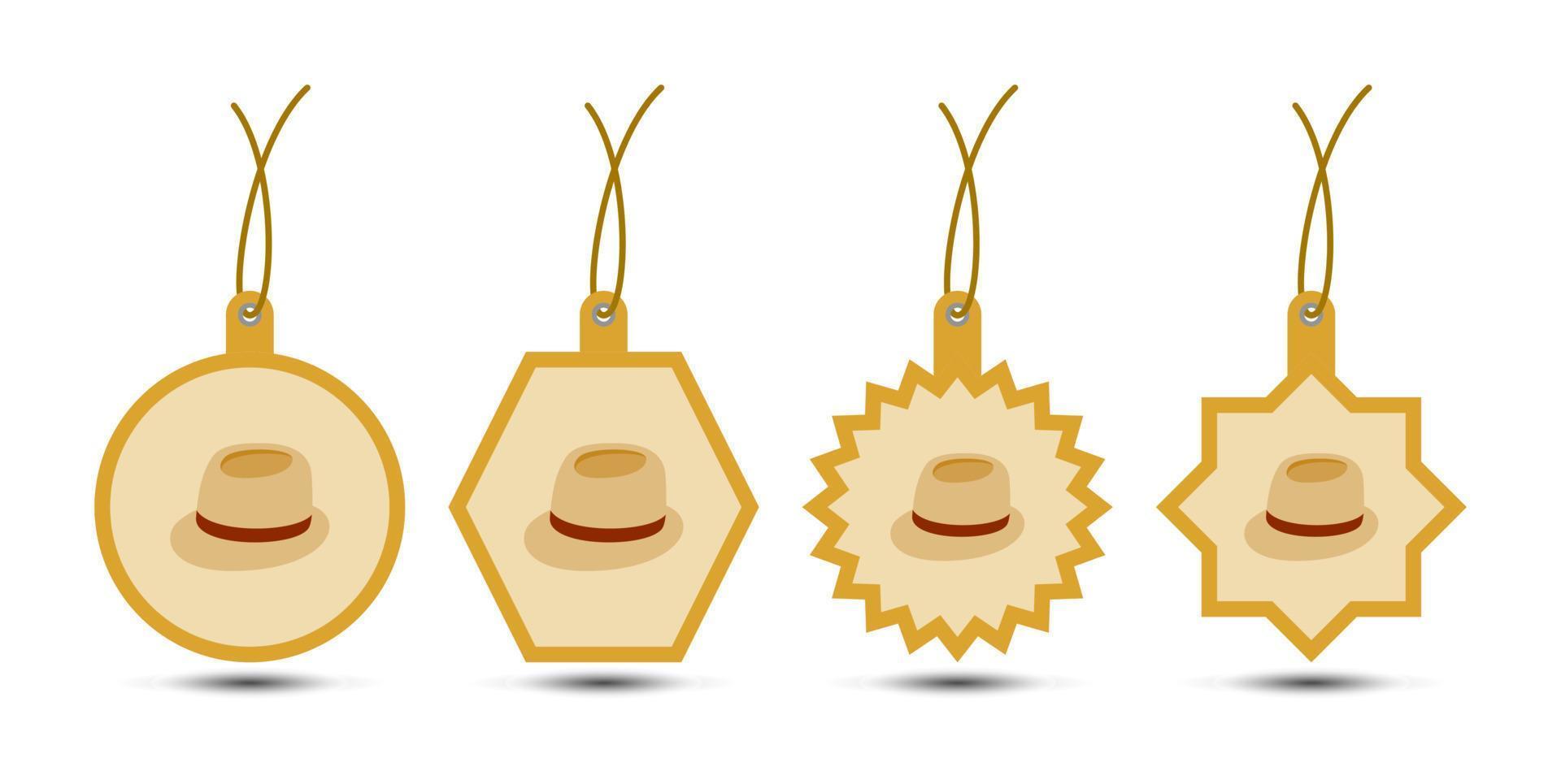 Set of Fedora Hat tags with cord vector