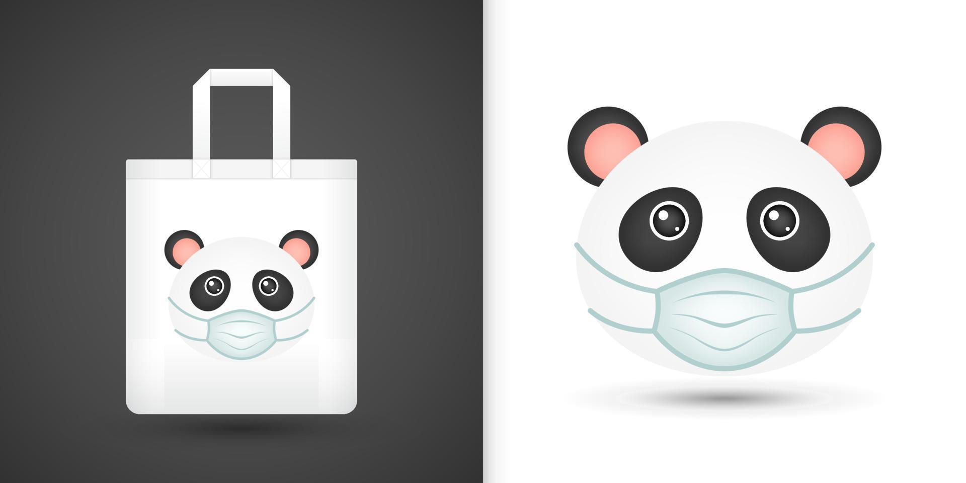 Panda head on white tote bag vector