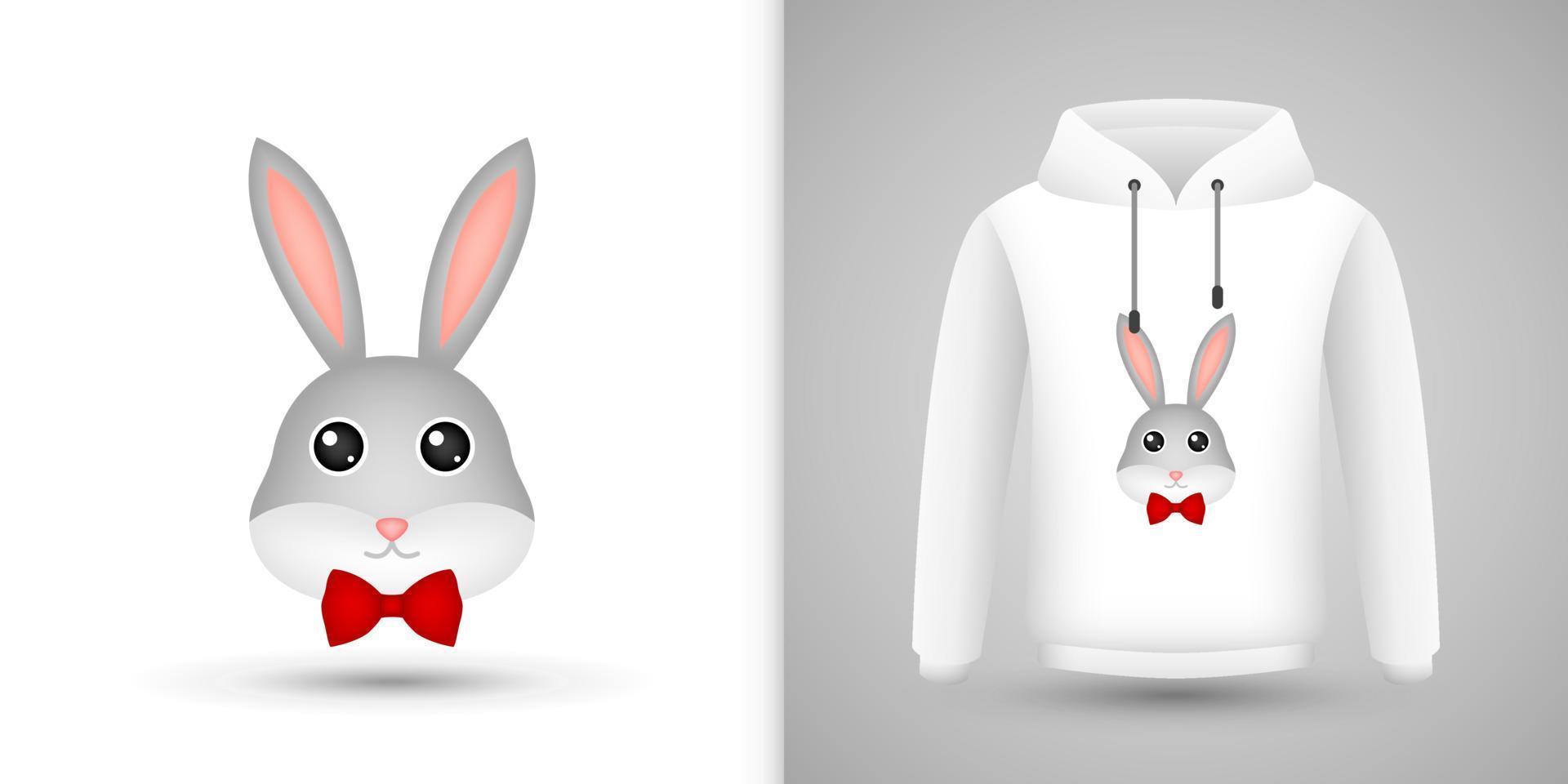 Rabbit head on white sweatshirt hoodie vector