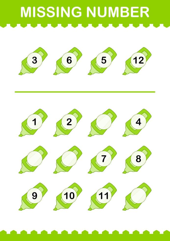 Missing number with Marker. Worksheet for kids vector