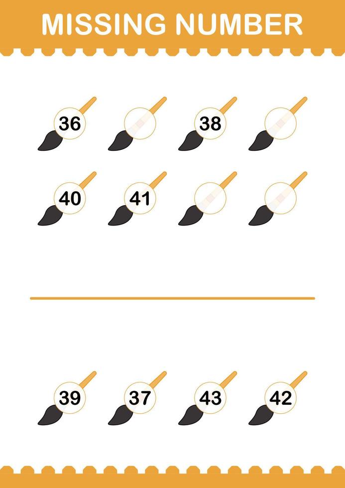 Missing number with Paintbrush. Worksheet for kids vector