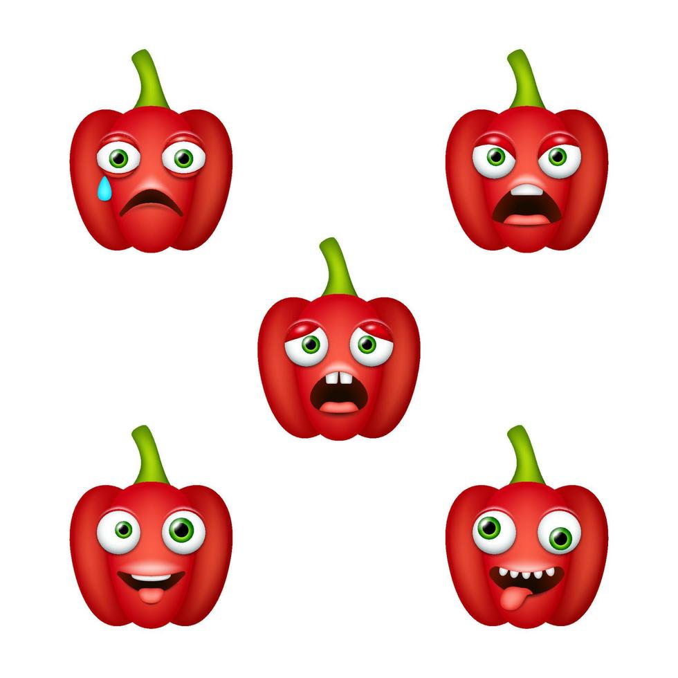 emoticono de lindo pimiento rojo. conjunto de vectores aislados