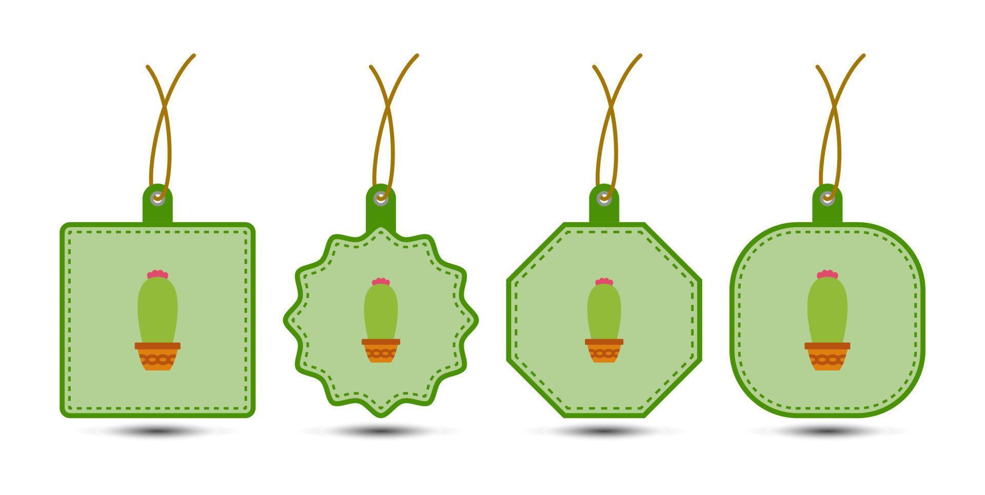 Set of Cactus tags with cord vector