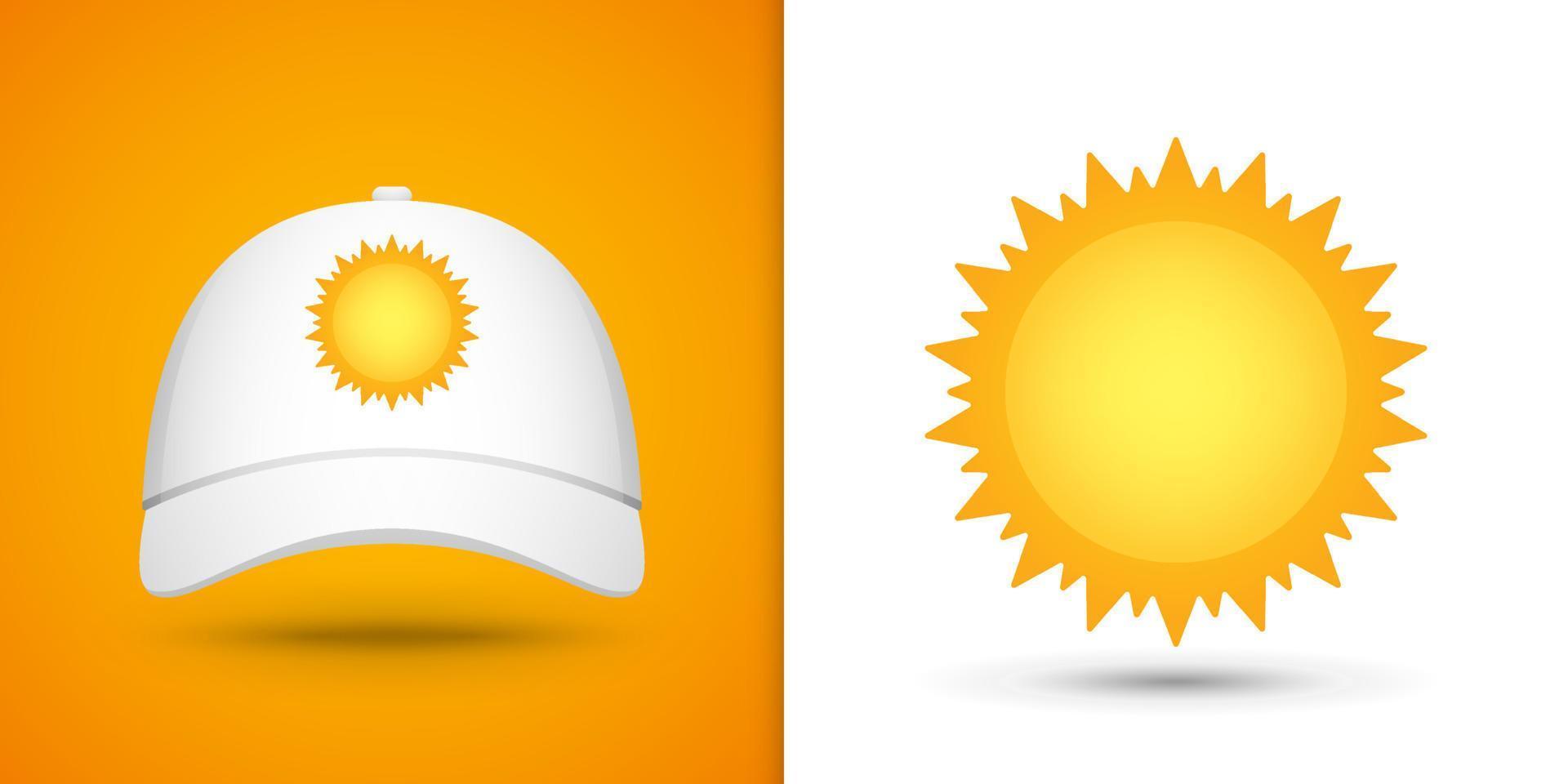 Sun on white baseball cap. Vector illustration
