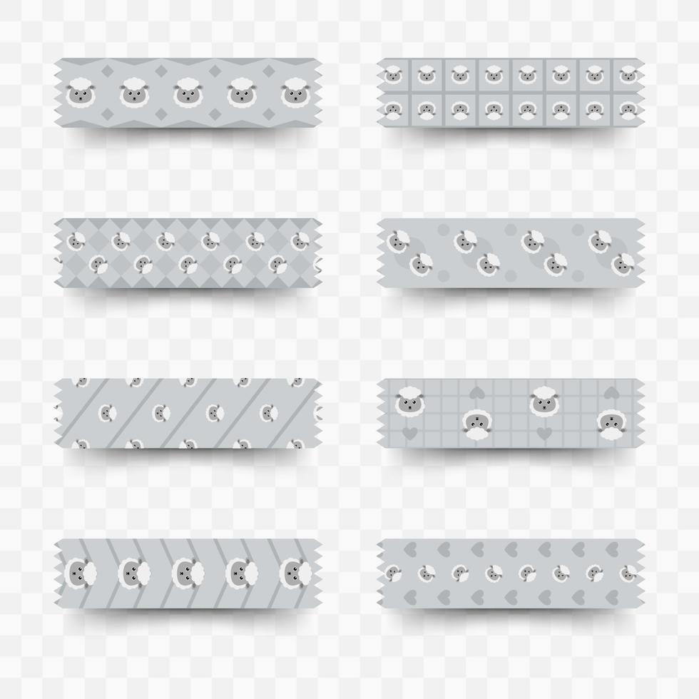 Set of Sheep washi tape vector
