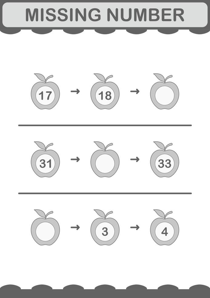 Missing number with Apple. Worksheet for kids vector