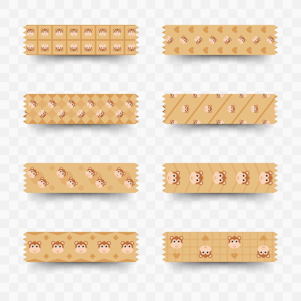 Set of Monkey washi tape vector