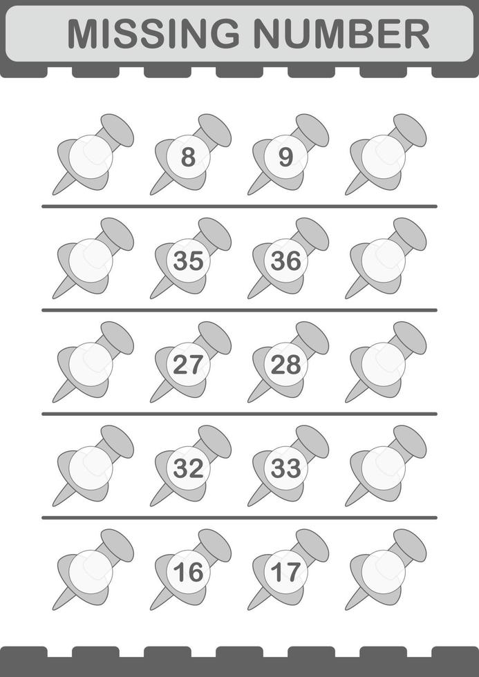 Missing number with Push Pin. Worksheet for kids vector